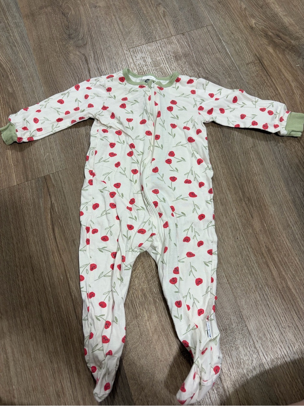 Gerber White Footed One-Piece with Red Cherry Print and Green Trim